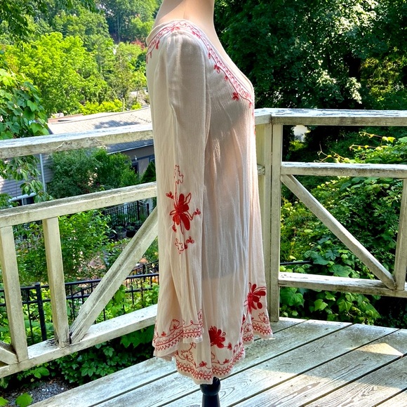 Free People Skyfall Beige & Rust Orange Embroidered Dress Size S - Picture 5 of 12